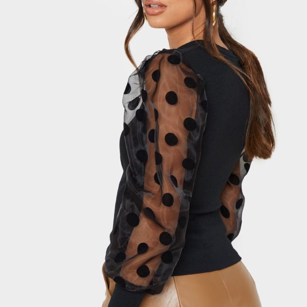 Black Polka Dot Organza Top - Picture 2 of 5